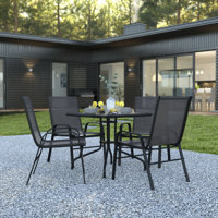 Elgin 5-Piece Rippled Glass Outdoor Patio Table Set with 4 Chairs by Flash Furniture