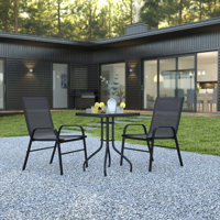Elgin 3 Piece Patio Dining Set - Glass Table, 2 Flex Stack Chairs