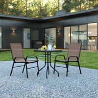 Elgin 3 Piece Patio Dining Set - Glass Table, 2 Flex Stack Chairs