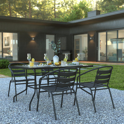 5 Piece Outdoor Patio Dining Set - Tempered Patio Table, 4 Flex Comfort Stack Chairs by Wade Logan