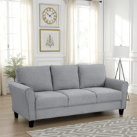 Ridhan Modern 1Pc Sofa Dark Gray Textured Fabric Upholstered Rounded Arms Attached Cushions Transitional Living Room Furniture by Red Barrel Studio