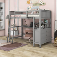 Dorie Kids 6 Drawers Wooden Loft Bed With Desk and Shelves by Harriet Bee