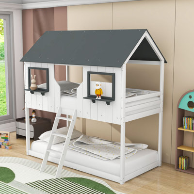Bowning Twin Over Twin Wooden House Bunk Bed by Harper Orchard