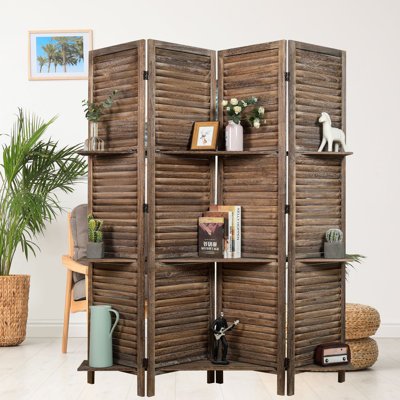 Ventimiglia Rustic Shutter 4-panel Room Divider W/ Shelve by Laurel Foundry Modern Farmhouse