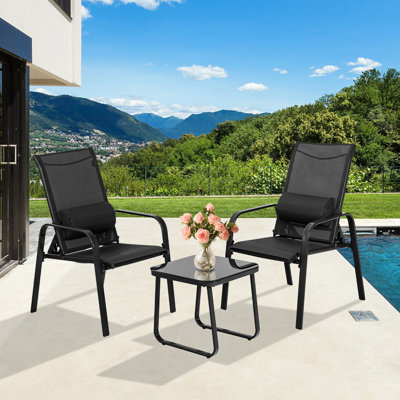 3pcs Outdoor Bistro Set Patio Conversation Set W/ Adjustable Backrest Black