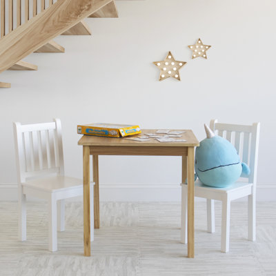 Harriet Bee Disean Big Kids Wood Table And 2 Chair Set, Natural Wood/White by Harriet Bee