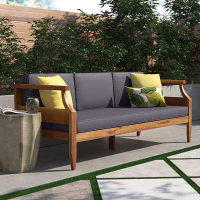 Littell Outdoor Outdoor Acacia Wood 3 Seater Sofa by Three Posts
