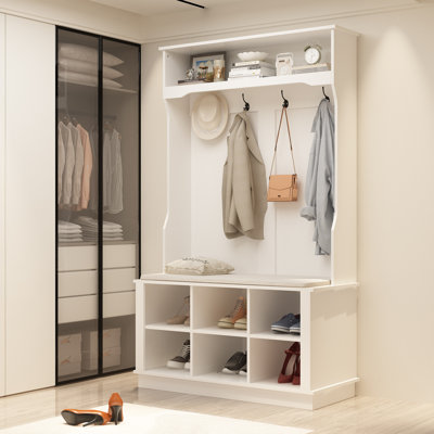 Hall Tree With Storage Bench, 3-In-1 Entryway Bench With Coat Rack, Hall Tree With Bench And Shoe Storage by Red Barrel Studio