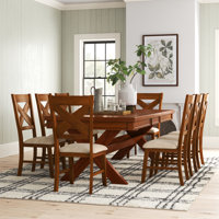 Veliz Wood 9-Piece Dining Set, Extendable Trestle Dining Table by Laurel Foundry Modern Farmhouse