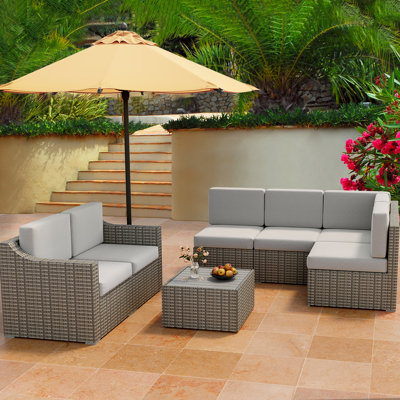 7-piece Wicker Patio Conversation Set (gray/beige) by Latitude Run