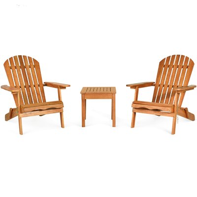 Rosecliff Heights 3pcs Patio Wooden Adirondack Chair Table Set Folding Seat Furniture Garden by Rosecliff Heights