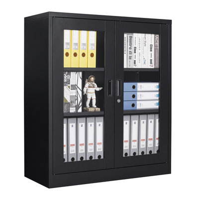 Metal Storage Cabinet Steel Locking Storage Cabinet With 2 Glass Doors And 2 Adjustable Shelves by Latitude Run