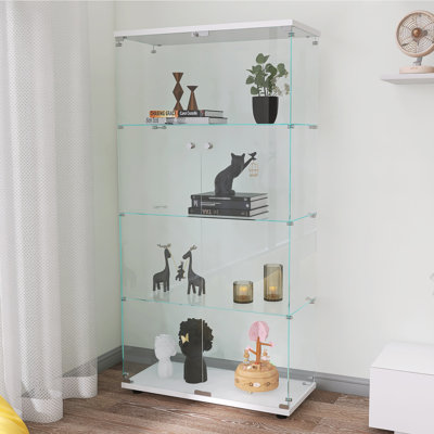 Glass Display Cabinet with 4 Shelves and Door Display Stand China Cabinet by Latitude Run