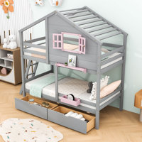 Twin Over Twin 2 Drawers Wooden Bunk Bed With Storage Box by Harper Orchard