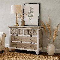 Ahtyana 4 Drawer Chest / Single Chest / Large Night Stand Grey White Solid Wood Coastal Charm by Rosalind Wheeler
