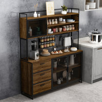 Novo 59" Wide Kitchen Pantry Cabinet - Steel Frame & Mesh Doors with Wood Construction