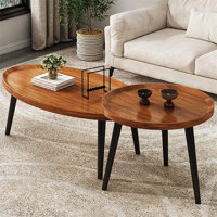 Mid Century Coffee Table Set Living Room MDF Accent Nesting Table, Set Of 2, Walnut by 17 Stories