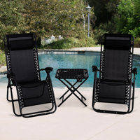 Outdoor 3 Pieces Folding Portable Reclining Lounge Chairs Table Set
