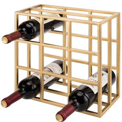 9 Bottle Tabletop Wine Bottle Rack in Gold by Everly Quinn