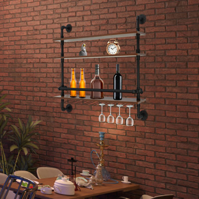 Rustic Wall Mounted Wine Rack Bottle Glass Storage Holder Shelf For Home Bar by Williston Forge