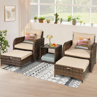 Arusha Antilles 2-Person Outdoor All-Weather Wicker Conversation Set with Ottomans and Coffee Table by Latitude Run