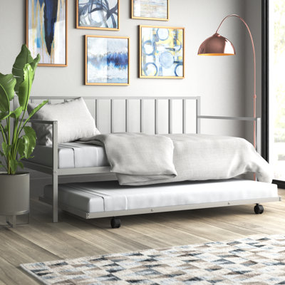 Albine Twin Metal Daybed With Roll Out Trundle Heavy Duty Frame Sofa Bed Set by Wade Logan