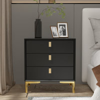 3 - Drawer Metal Nightstand in Black by Everly Quinn