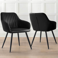 Faux Leather Upholstered Dining Chair with Arms by Wade Logan