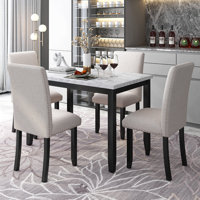 5-Piece Faux Marble Dining Set with 4 Padded Chairs, Modern Kitchen Table and Chair Set for Dining Room by Latitude Run