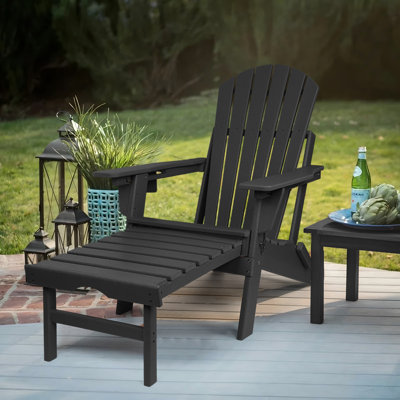 Azur Plastic Folding and Adjustable Adirondack Chair with Ottoman by Rosecliff Heights