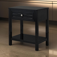 Dylan White Wooden End Side Table Nightstand With Glass Top And Drawer by Red Barrel Studio