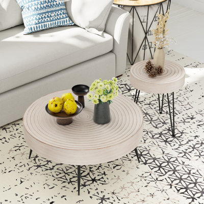 Kawan 2-Piece Modern Farmhouse Living Room Coffee Table Set, Round Nesting Tables by Corrigan Studio