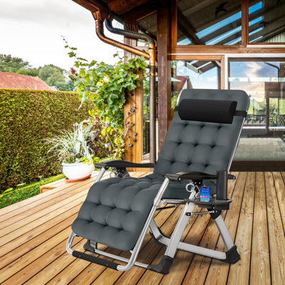 Werbel Zero Gravity Chair, Padded Lounge Recliner, Patio Beach Backyard Lounger with Headrest & Cup Holder by Orren Ellis