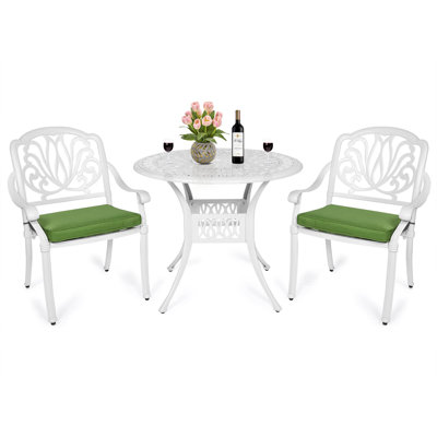 Canora Grey 3 Piece Patio Bistro Set, Outdoor All-Weather Cast Aluminum Dining Furniture Set Includes 2 Cushioned Chairs And A 35.4” Round Table With by Canora Grey