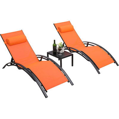 Outdoor Patio Chaise Lounge Chair Set Of 3, Poolside PVC-Coated Polyester Lounger Set, Backyard Reclining Tanning Chair W/side Table, Fo by Latitude Run