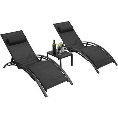 Outdoor Patio Chaise Lounge Chair Set Of 3, Poolside PVC-Coated Polyester Lounger Set, Backyard Reclining Tanning Chair W/side Table, Fo by Latitude Run