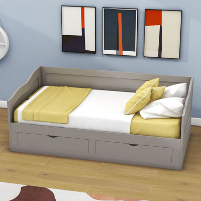Elgan Twin Size Wood Daybed with Trundle and Drawers by Harriet Bee