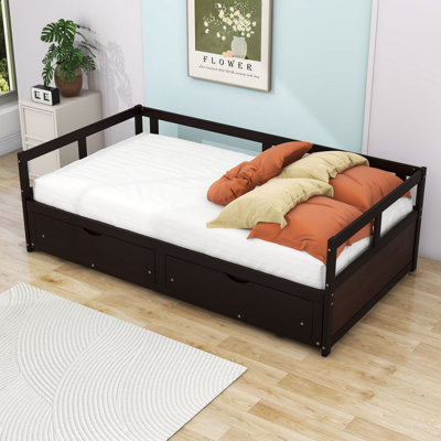 Elchin Twin Size Wood Daybed with Trundle and Drawers by Harriet Bee