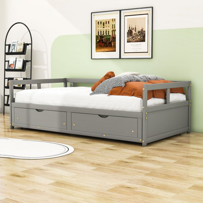 Elchin Twin Size Wood Daybed with Trundle and Drawers by Harriet Bee