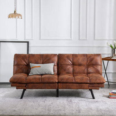71" Mid Century Modern Leather Convertible Futon Twin Size With Adjustable Arms by Corrigan Studio