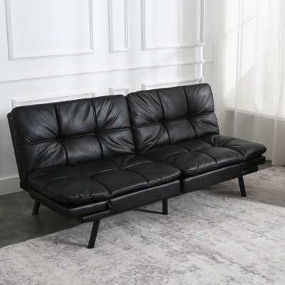71" Mid Century Modern Leather Convertible Futon Twin Size With Adjustable Arms by Corrigan Studio