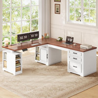 Corner Desk L Shaped Computer Desk, Farmhouse L Shaped Electric Standing Desk by Latitude Run