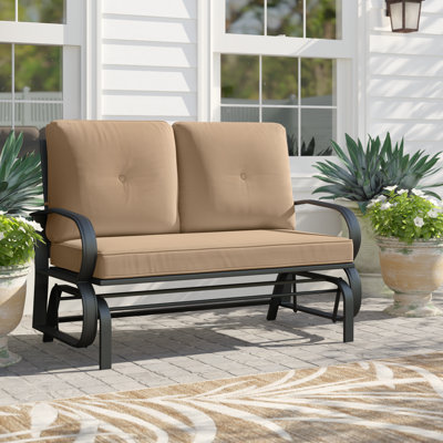 Aleyha Outdoor Gliding Metal Bench with Cushions by Lark Manor
