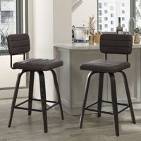 Swivel Upholstered 25.2" Faux Leather Counter Stool with Wood Frame by 17 Stories