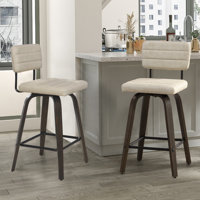 Swivel Upholstered 25.2" Faux Leather Counter Stool with Wood Frame by 17 Stories