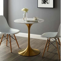 Gala Round Faux Marble Coffee Table – Modern Gold Metal Base Accent Table by Everly Quinn