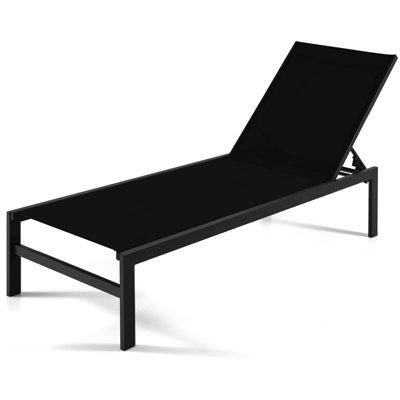 Patio 6-position Lounge Chair Chaise Aluminium Adjust Recliner Black by Latitude Run