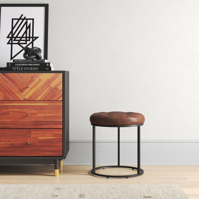 Tufted Faux Leather Round Bailys Vanity Stool with Chrome Metal Base by Zipcode Design