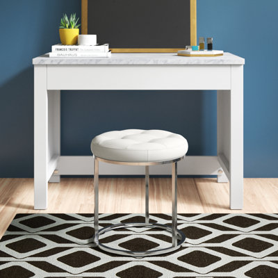 Tufted Faux Leather Round Bailys Vanity Stool with Chrome Metal Base by Zipcode Design