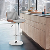 Jaqwon Dark Gray Brown And Black Iron and Faux Leather Adjustable Height Swivel Bar Chair by Corrigan Studio